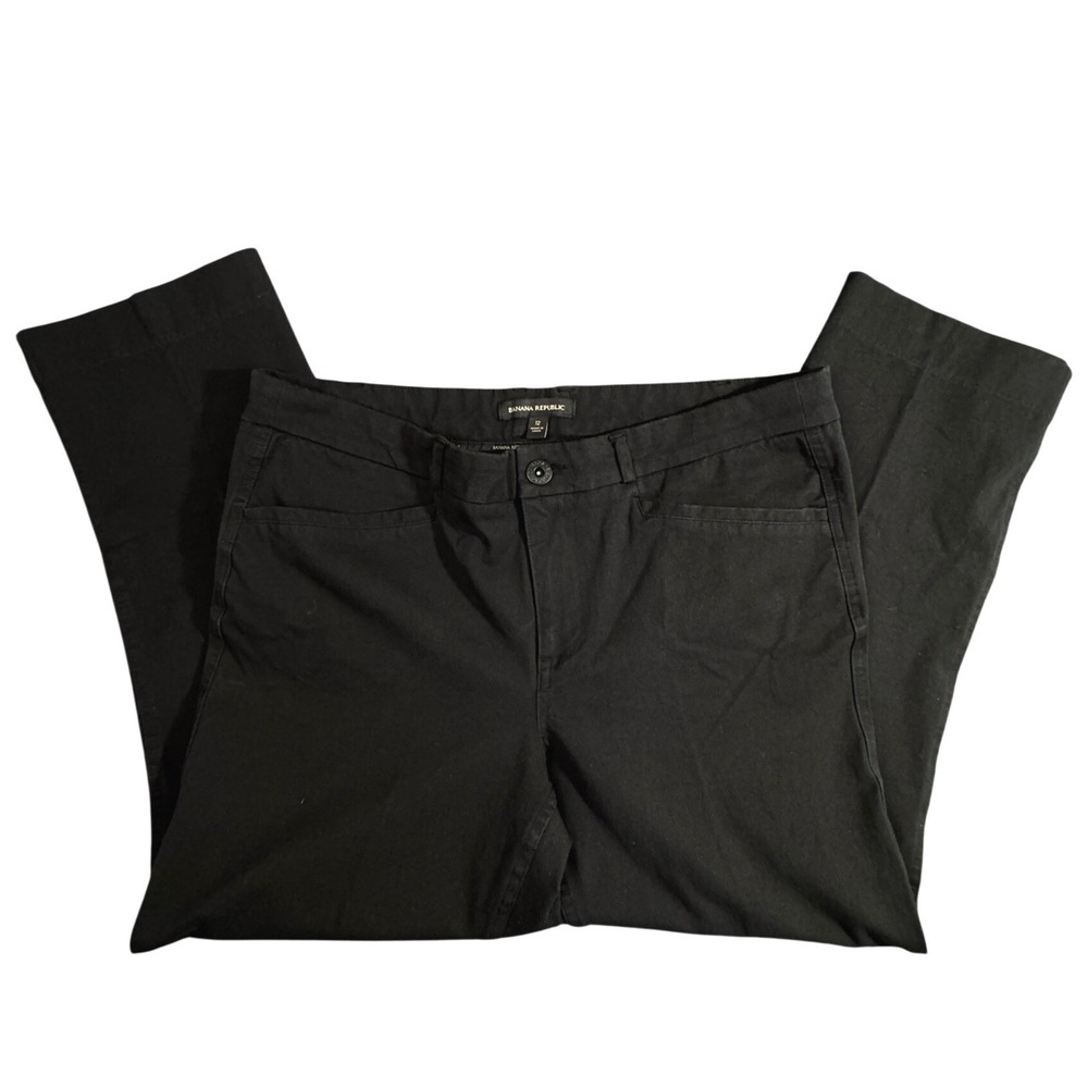 Banana Republic Black Ankle Pants Womens 12 Cotton Blend Stretch Office Trousers